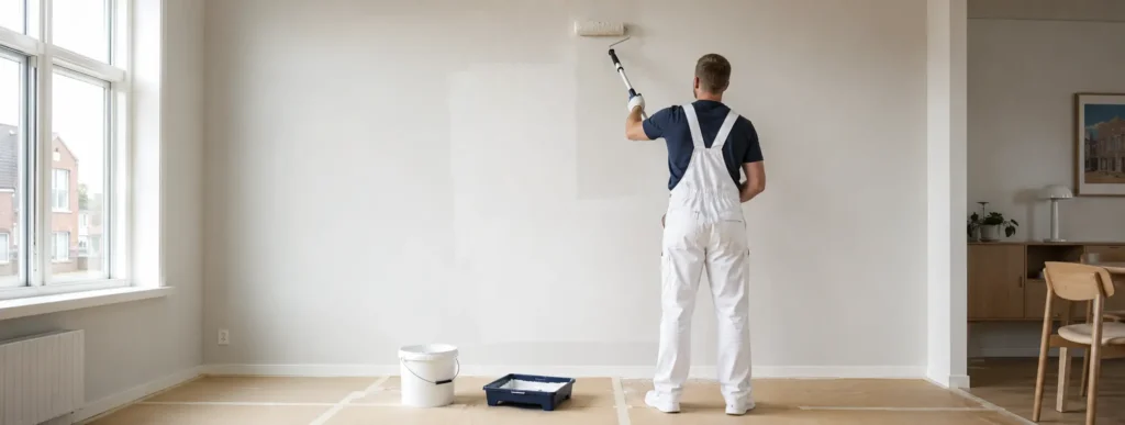 Professionel maler fra AH Painting ApS maler en indvendig væg